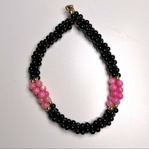 Vintage Black Onyx and Pink Coral Bracelet